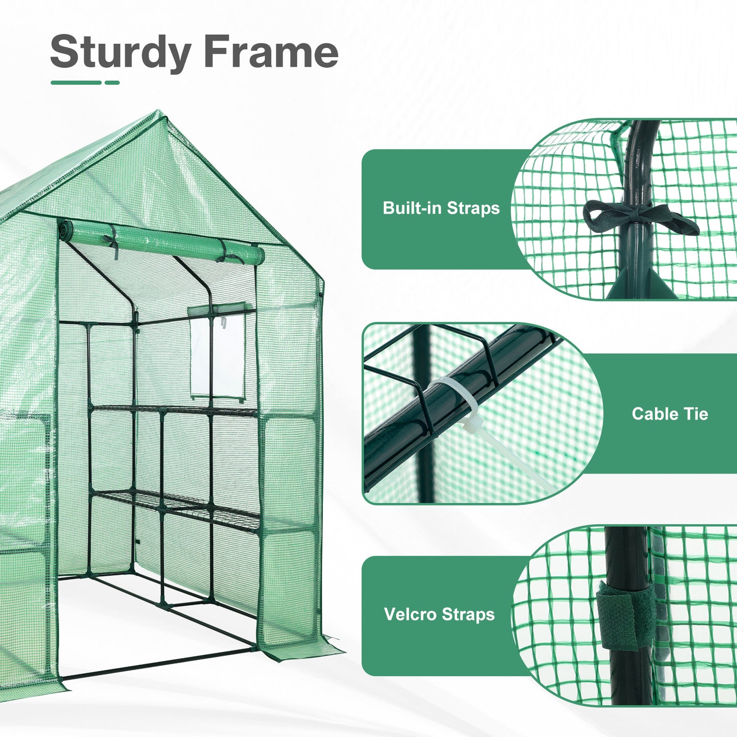 Walk-in Greenhouse with 8 Shelves, Outdoor Garden Plant House with PE Cover - Aoodor 