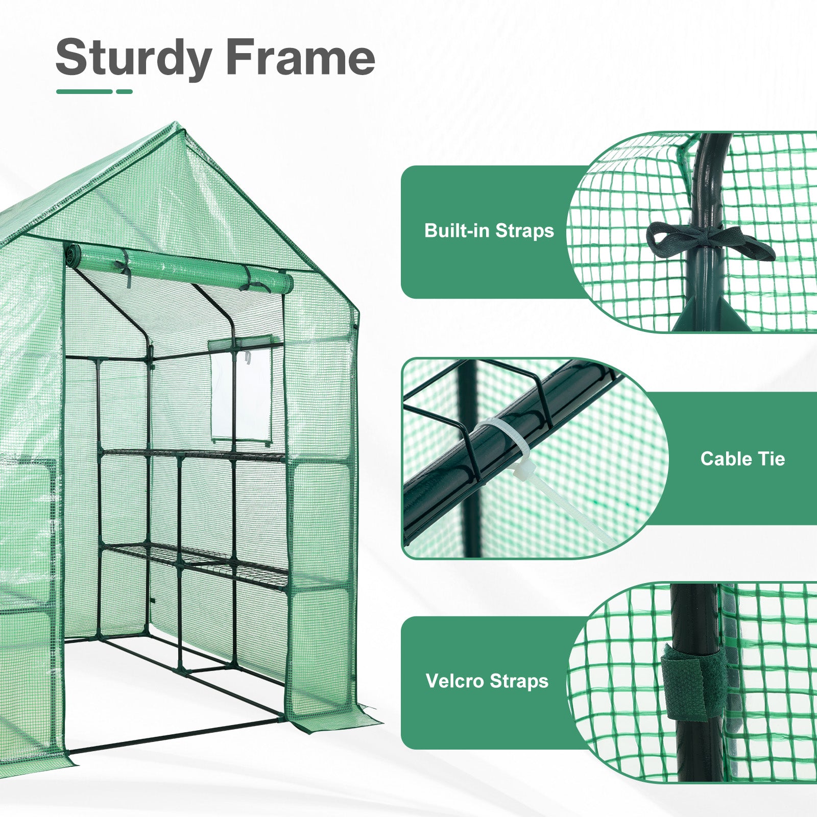Walk-in Greenhouse with 8 Shelves, Outdoor Garden Plant House with PE Cover - Aoodor 