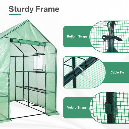 Walk-in Greenhouse with 8 Shelves, Outdoor Garden Plant House with PE Cover - Aoodor 
