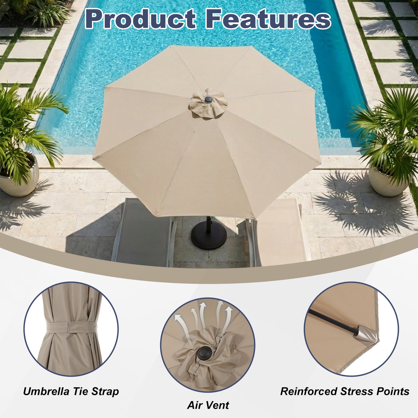Patio Umbrella Replacement Canopy for 8 Ribs Table Umbrella