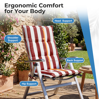 47x21x2.4 inch High Back Tufted Patio Chair Cushions, Red Stripe
