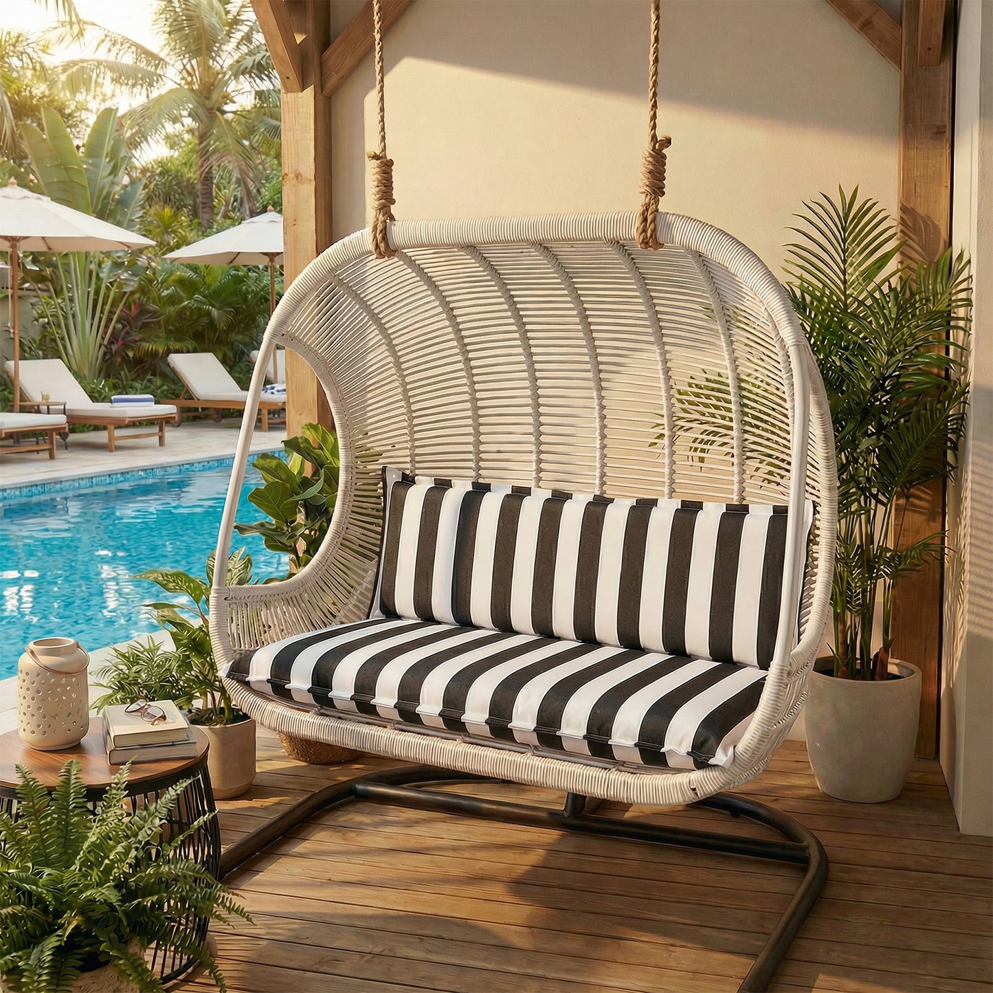 Outdoor 2-3 Seater Bench Cushion Set for Patio Swing and Bench, Black Stripe