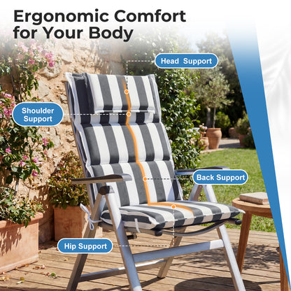 47x21x2.4 inch High Back Patio Chair Cushions with Headrest, Grey Stripe