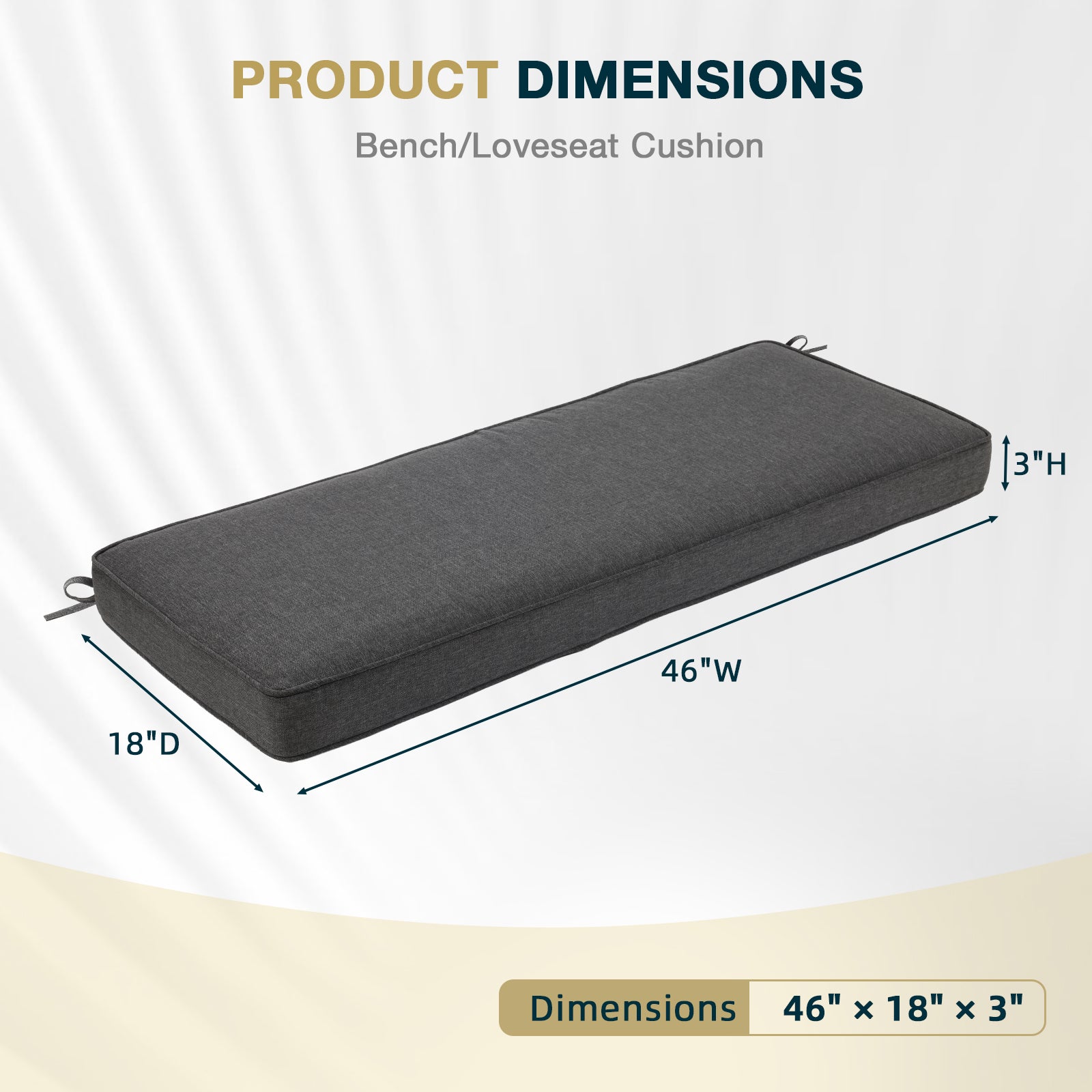 46x18x3 inch Patio Bench Cushion - Charcoal - Aoodor 