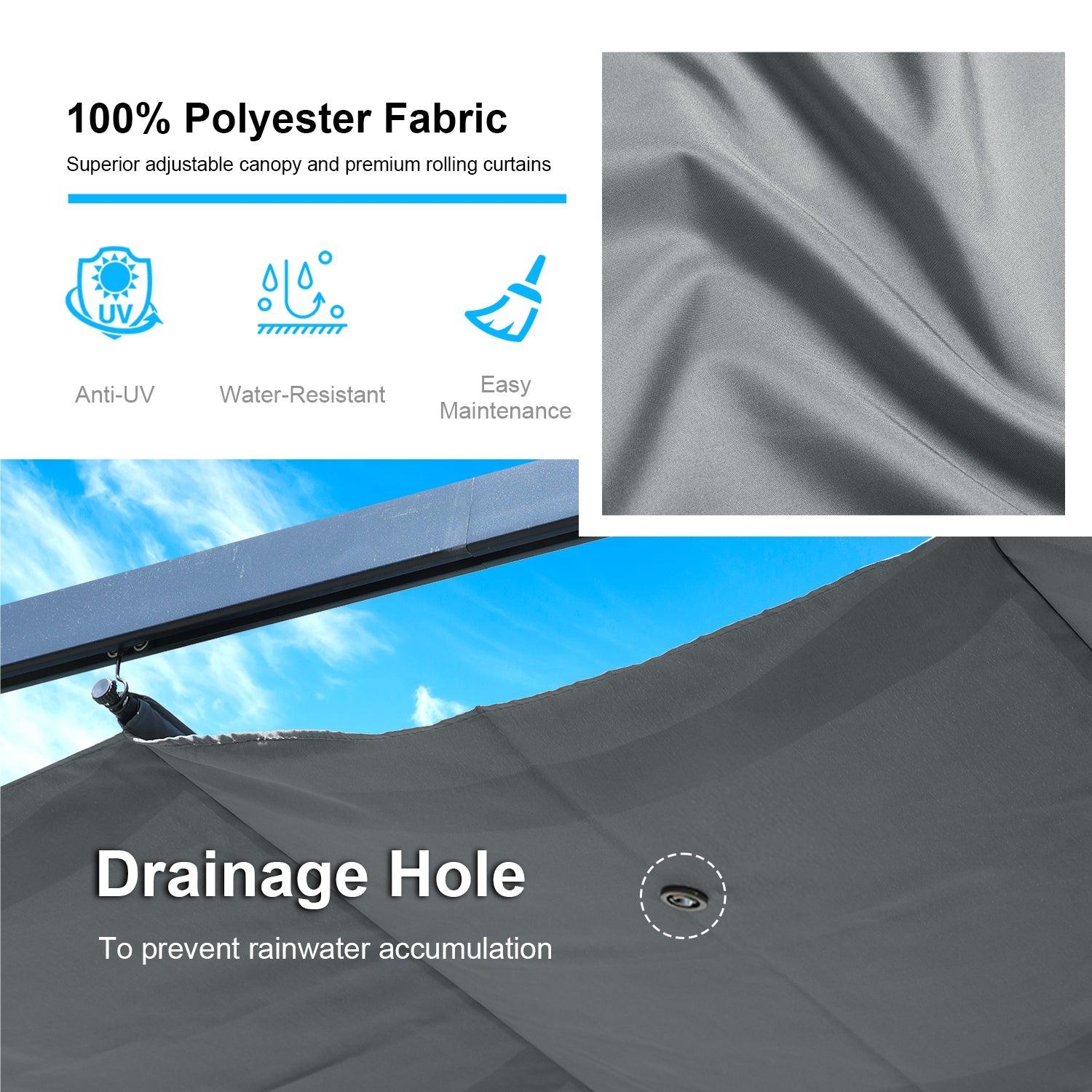 16x12 ft. Outdoor Pergola with Retractable Shade Canopy, Aluminum Frame, Roller Shade Curtain - Aoodor 