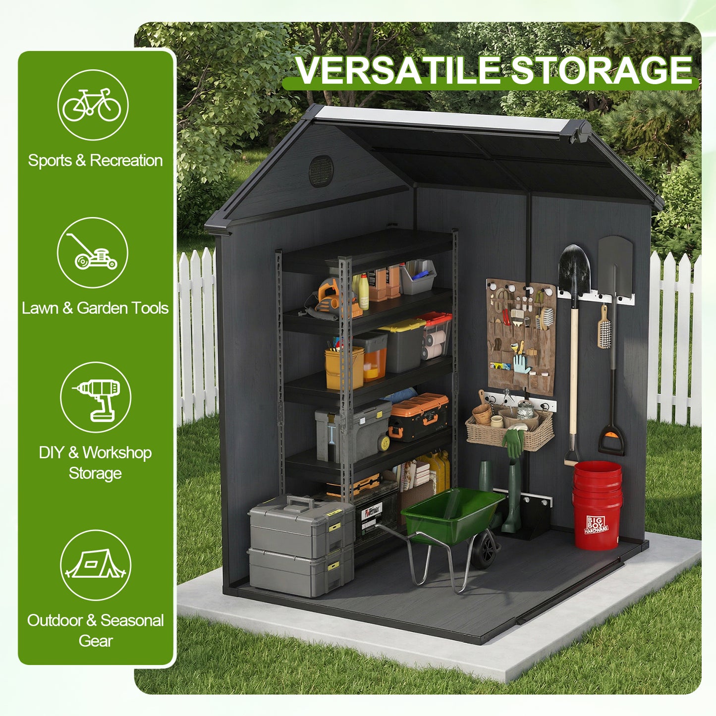 Outdoor Resin Storage Shed with Windows, Mesh Vents and Lockable Door