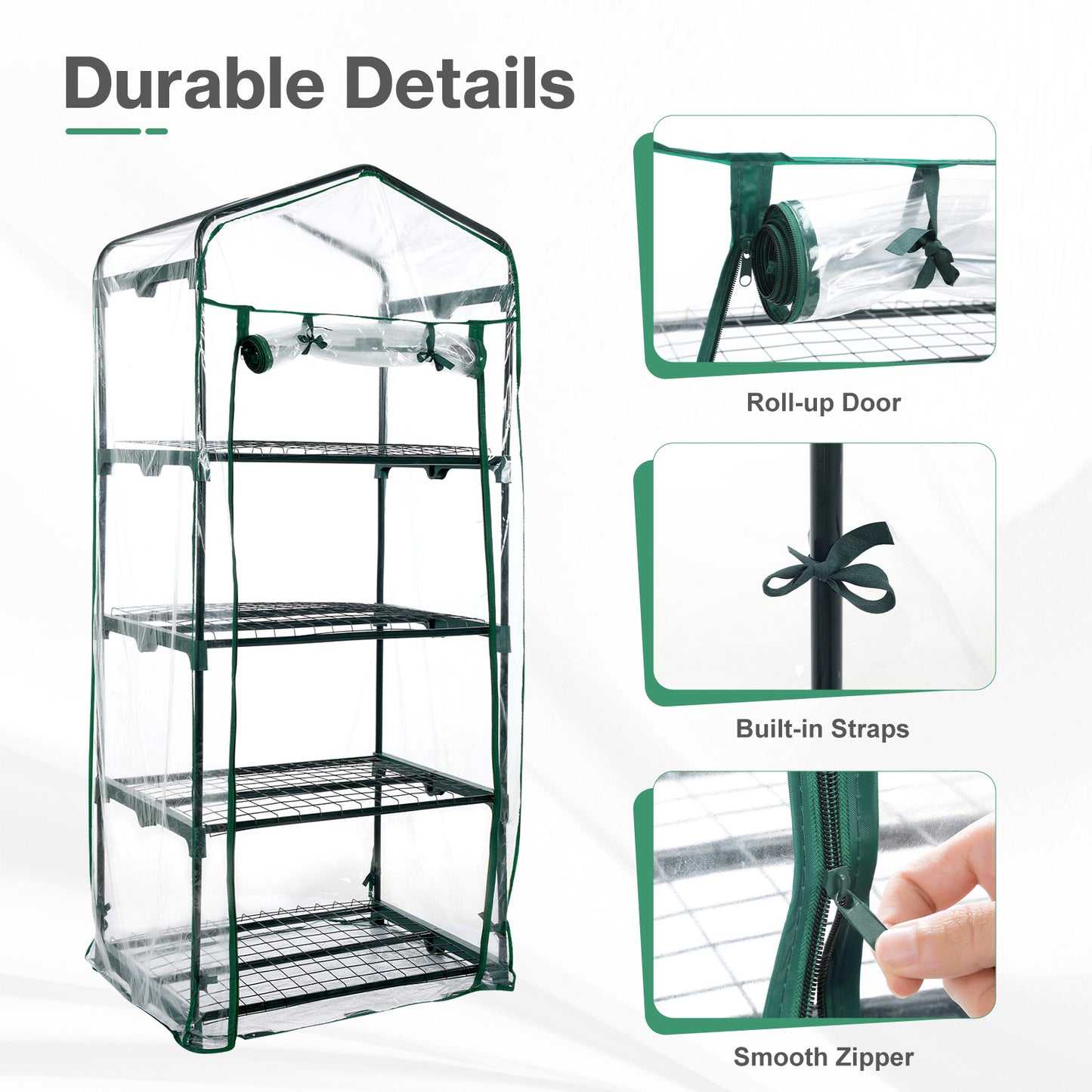 4 Tier Upgrade Greenhouse with Protective PVC Base, Transparent - Aoodor 