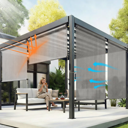 Patio Roller Shade, HDPE Fabric Outdoor Cordless Roll Up Blind with UV Protection