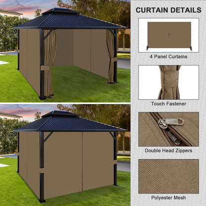 Outdoor Gazebo Curtains, 4 Panels Privacy Sidewall Replacement (Curtain Only) - Light Coffee - Aoodor 
