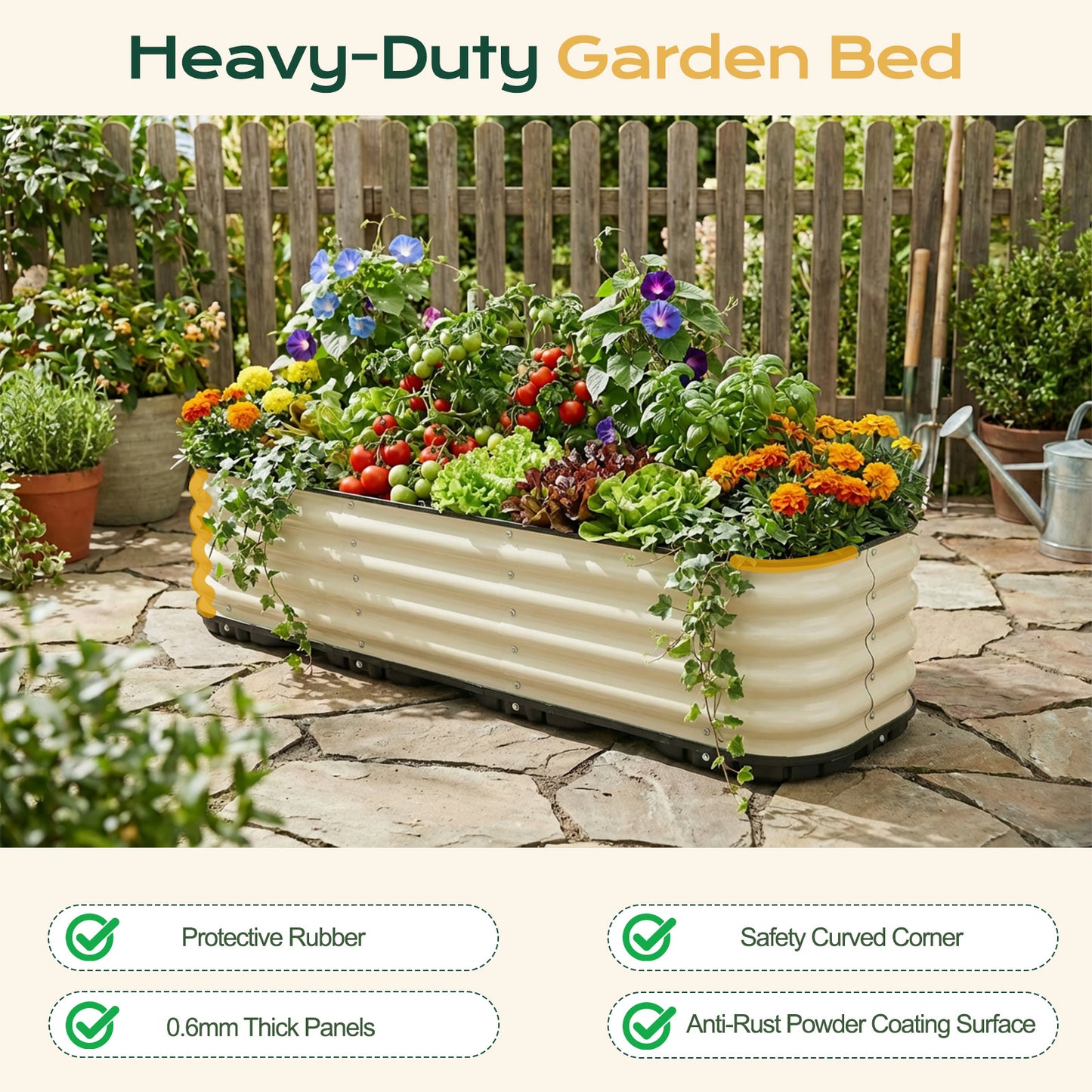 11" Tall Galvanized Raised Garden Bed, Self-Watering Planter Box - 47"x16.5"