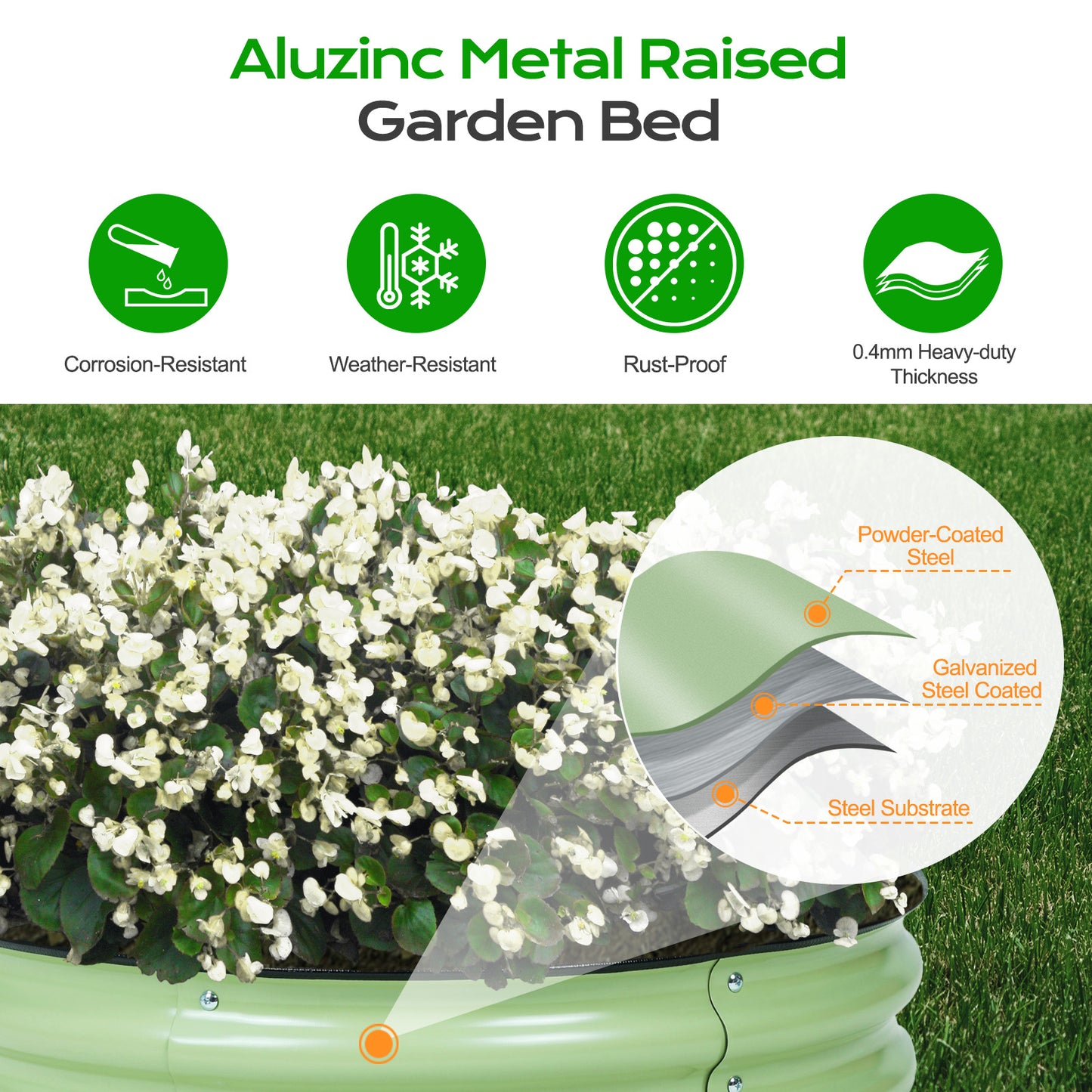 31.5" Tall 2-In-1 Modular Oval Metal Raised Garden Bed Kit - 63"x32"