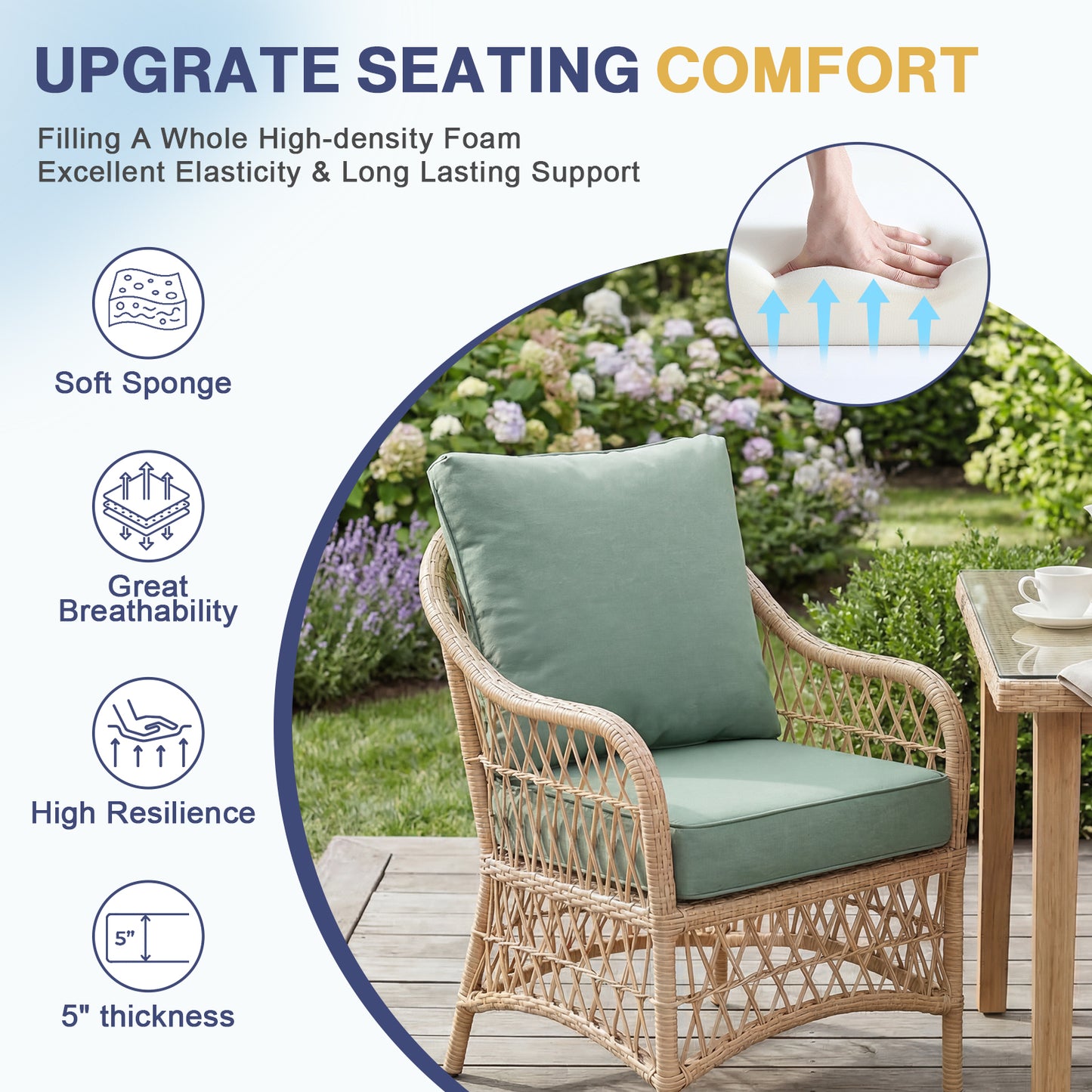 Outdoor Deep Seat Cushion Set, Patio Chair Back & Seat Cushions, Forest Green