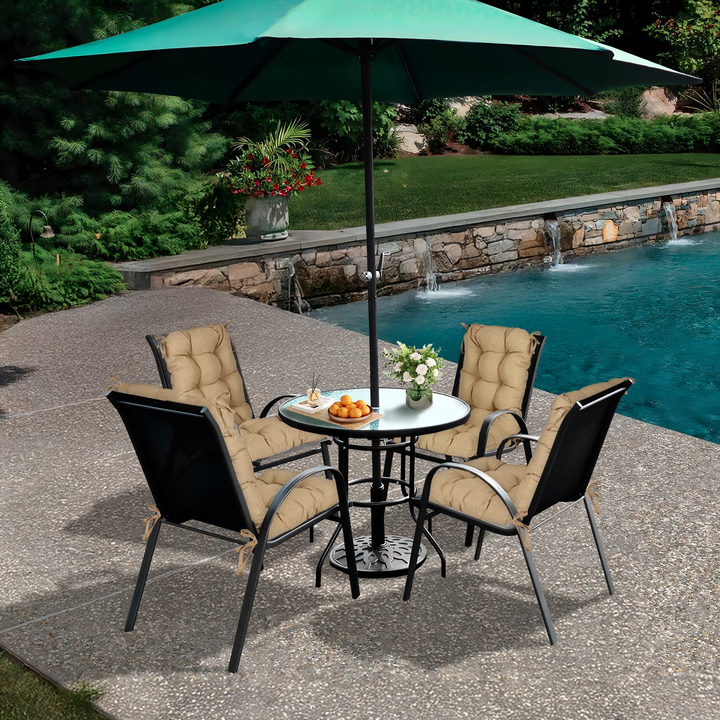 Tufted Outdoor High Back Chair Cushions Patio Replacement Cushion, Brown - Aoodor 