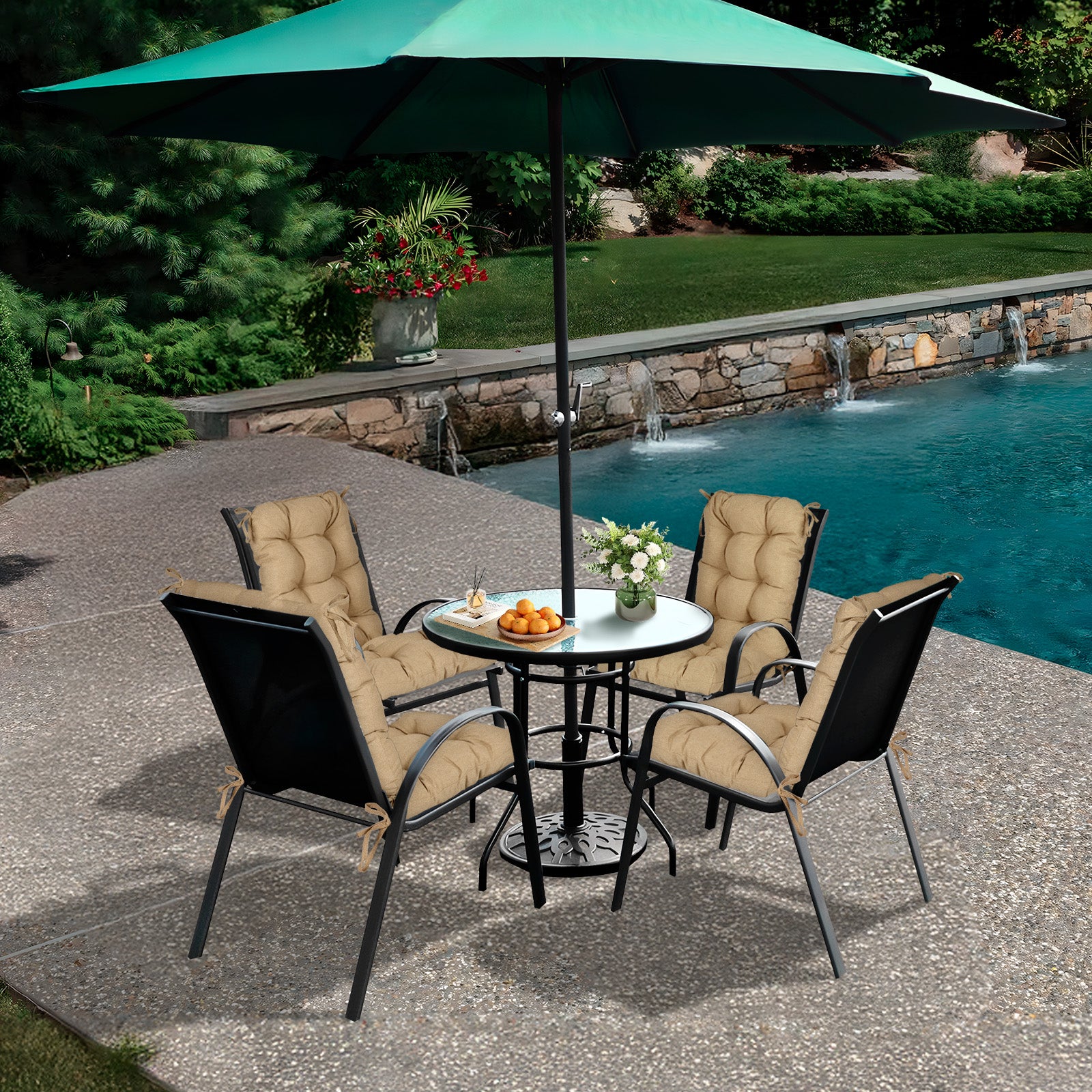 Tufted Outdoor High Back Chair Cushions Patio Replacement Cushion, Brown - Aoodor 