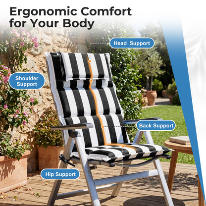 47x21x2.4 inch High Back Patio Chair Cushions with Headrest, Multi-Section, Black Stripe