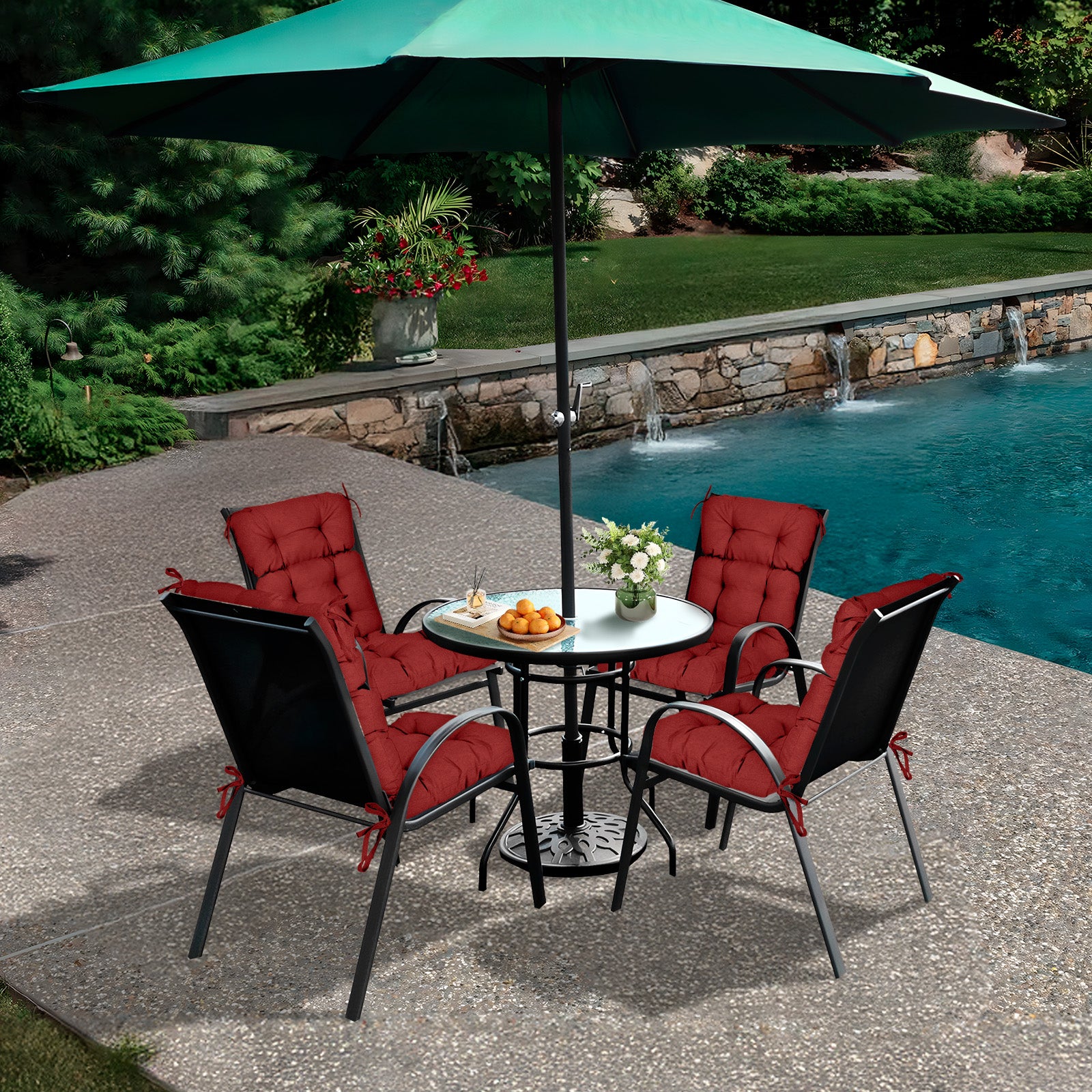 Tufted Outdoor High Back Chair Cushions Patio Rocking Pads for Furniture, Red - Aoodor 