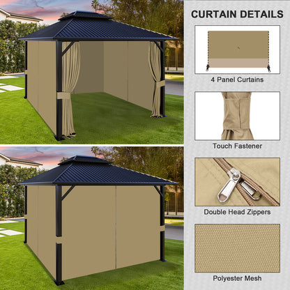 Outdoor Gazebo Curtains, 4 Panels Privacy Sidewall Replacement (Curtain Only) - Khaki - Aoodor 
