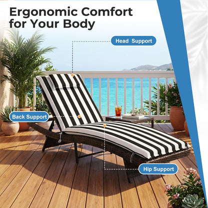 79x25x3 inch Outdoor Lounge Chair Cushion with Headrest, Black Stripe