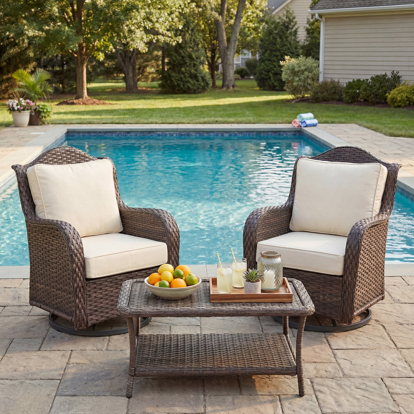 Premium Sunbrella Fabric Outdoor Patio Chair Cushions Set, Canvas Vellum