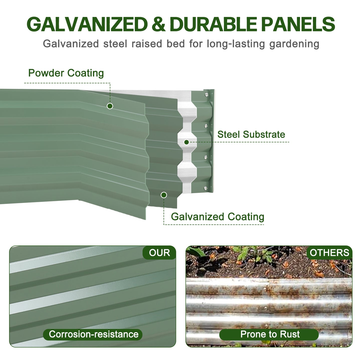 11" Tall Metal Raised Garden Bed, Galvanized Steel Planter Box - 6'x3'