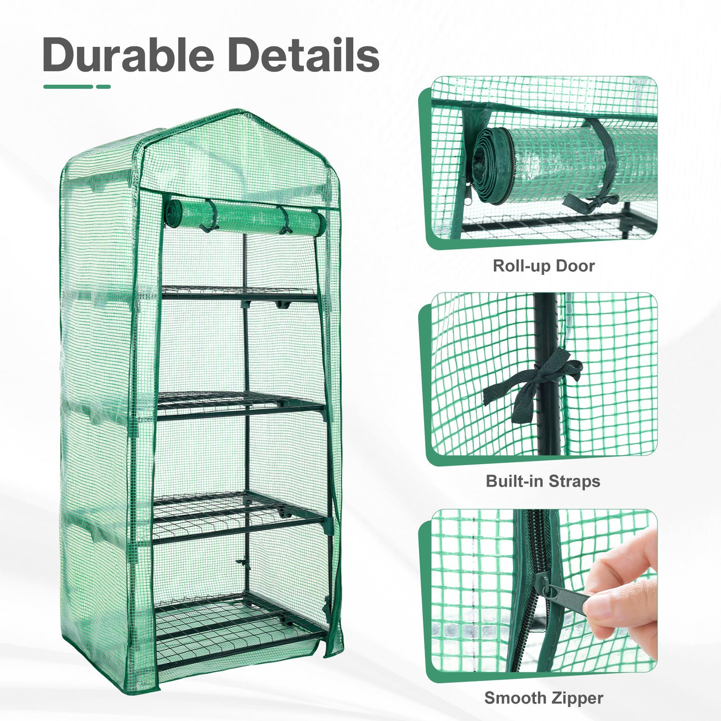 4 Tier Upgrade Greenhouse with Protective PE Base, Green - Aoodor 