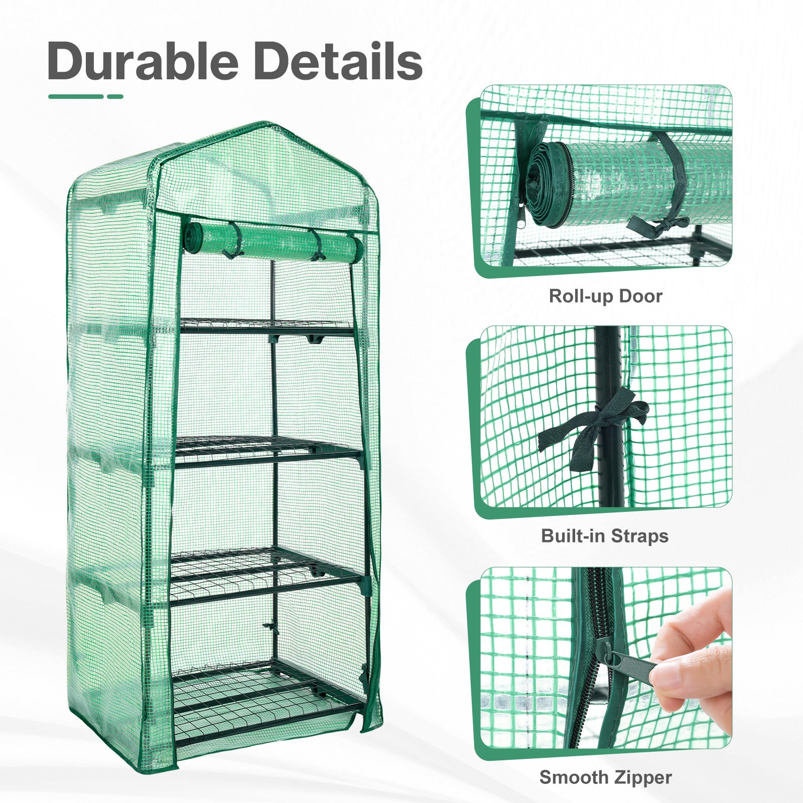 4 Tier Upgrade Greenhouse with Protective PE Base, Green - Aoodor 