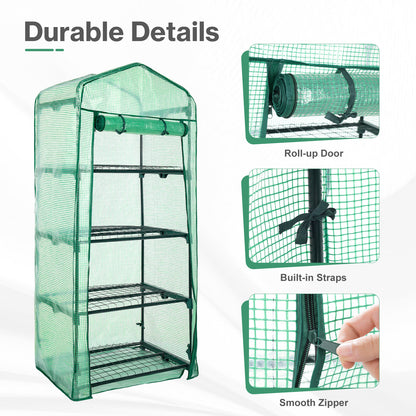 4 Tier Upgrade Greenhouse with Protective PE Base, Green - Aoodor 