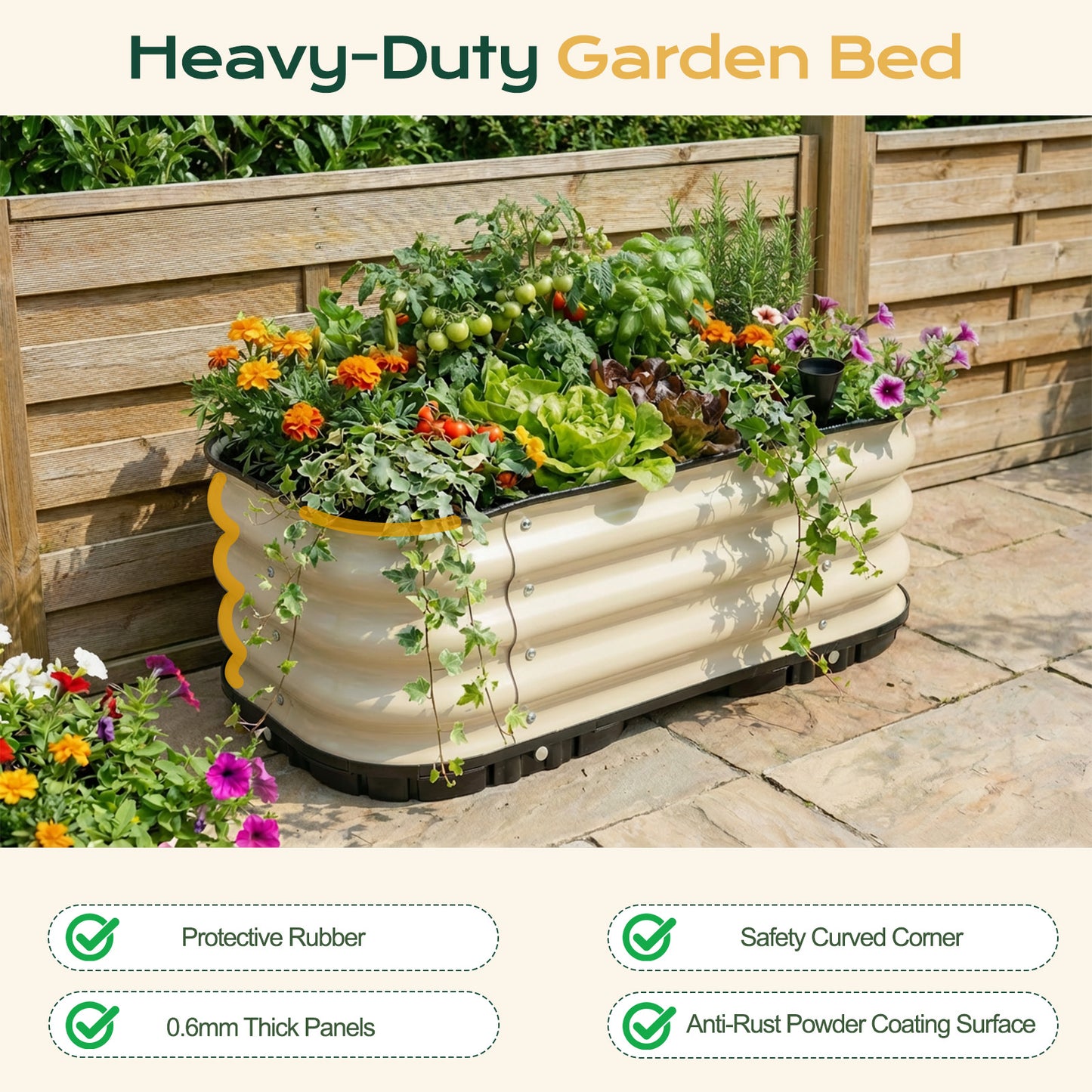 11" Tall Galvanized Raised Garden Bed, Self-Watering Planter Box - 31.5"x16.5"