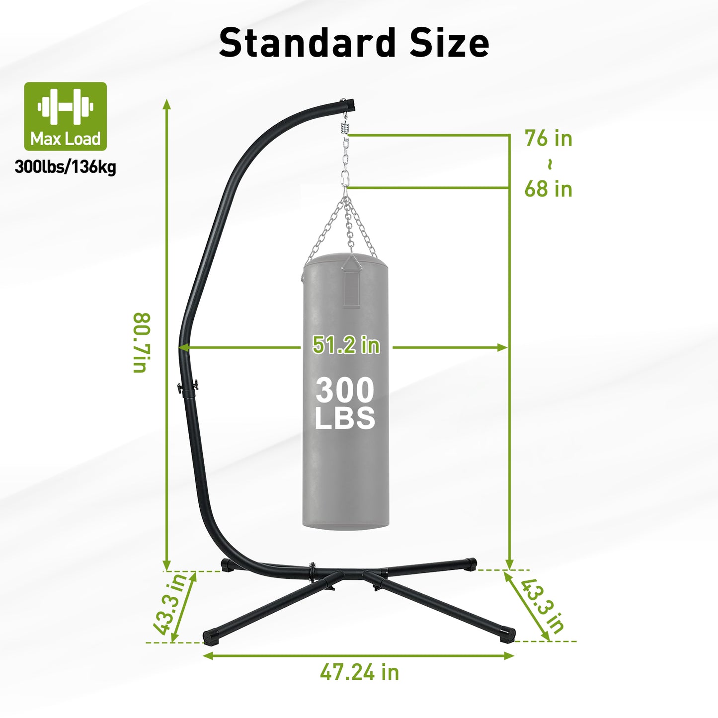 Hammock Steel Stand Only C-Stand - 300 Pound Capacity - Aoodor 