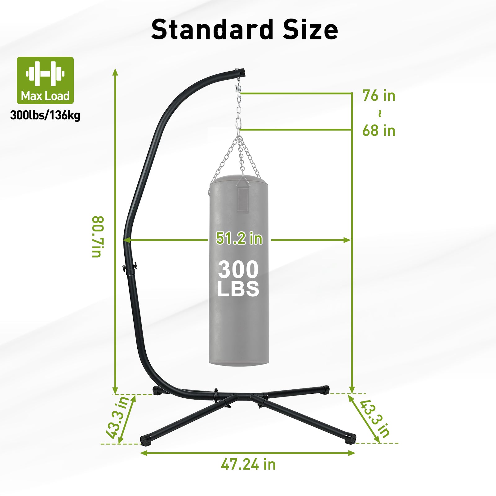 Hammock Steel Stand Only C-Stand - 300 Pound Capacity - Aoodor 