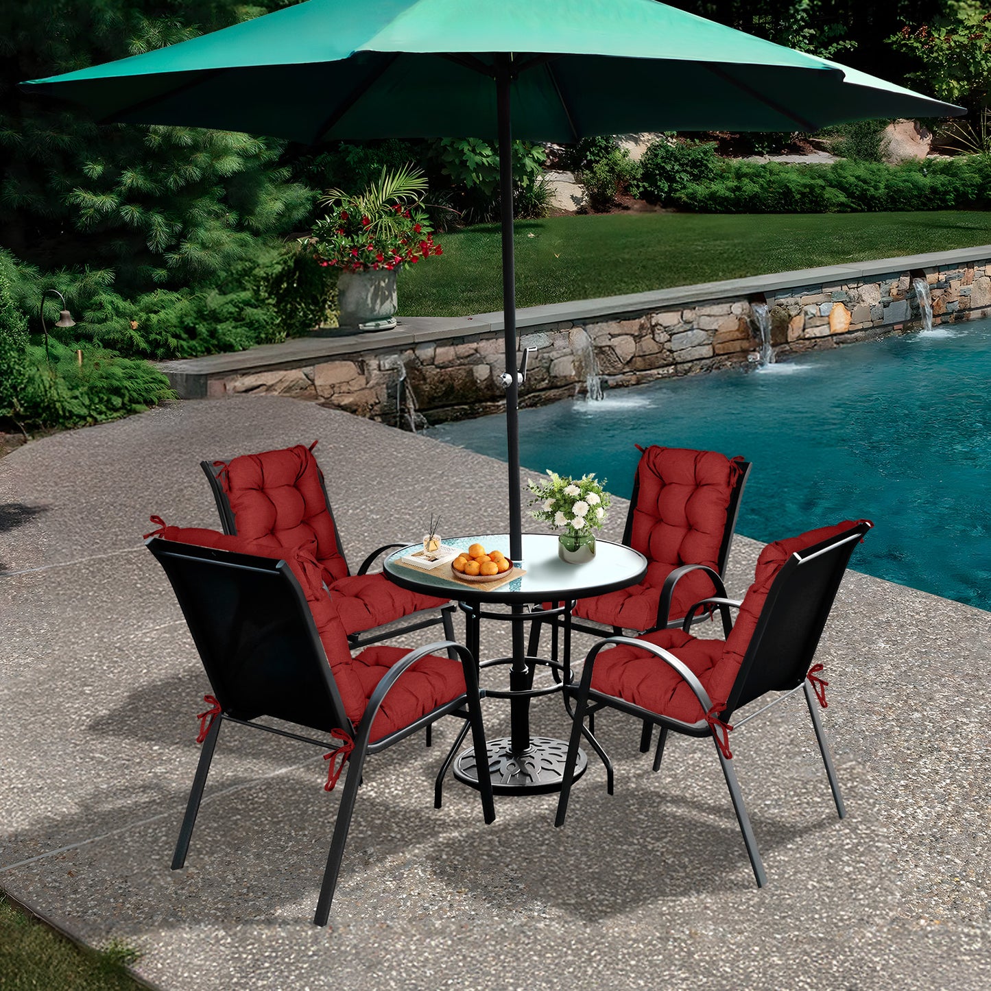 Tufted Outdoor High Back Chair Cushions Patio Replacement Cushion, Red - Aoodor 