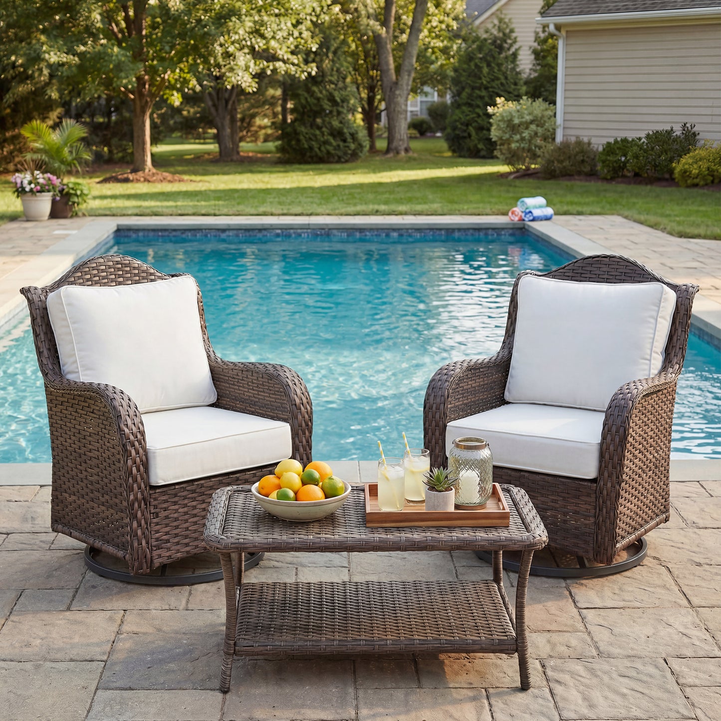 Premium Sunbrella Fabric Outdoor Patio Chair Cushions Set, Canvas Natural