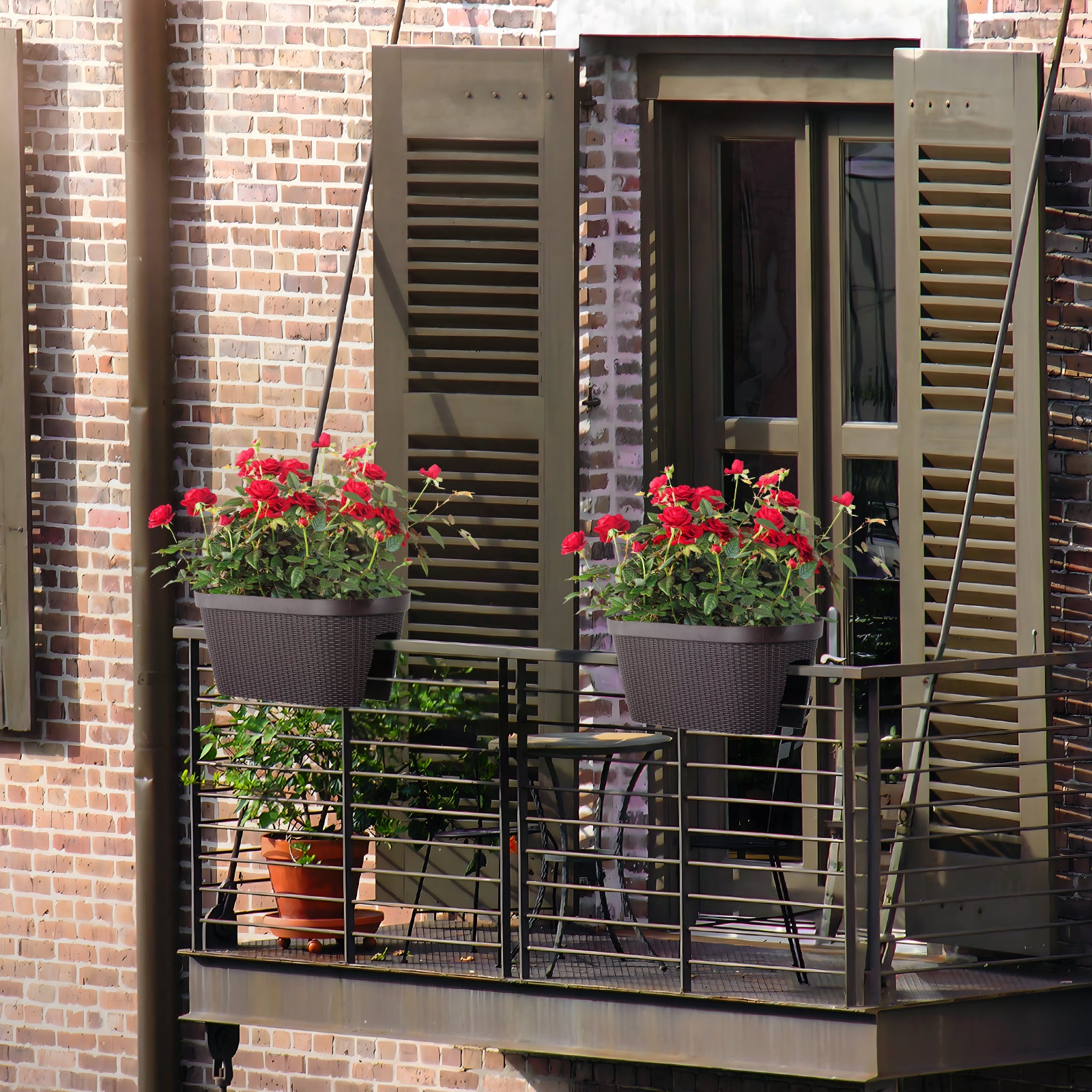 19.6 inch Balcony Rattan Pattern Railing Planter Box with Drainage Holes and Adjustable Brackets - Set of 4 - Aoodor 