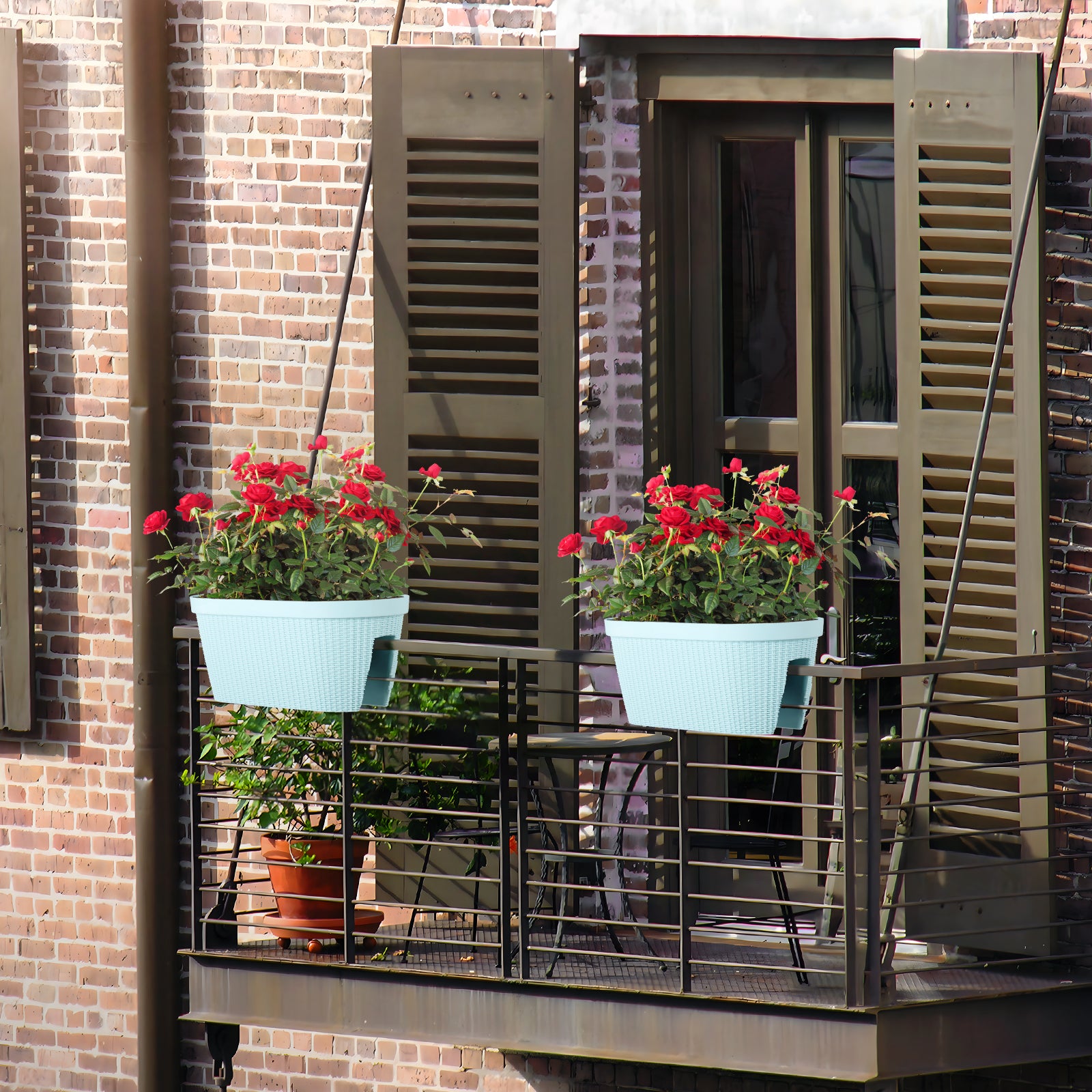 19.6 inch Balcony Rattan Pattern Railing Planter Box with Drainage Holes and Adjustable Brackets - Set of 4 - Aoodor 