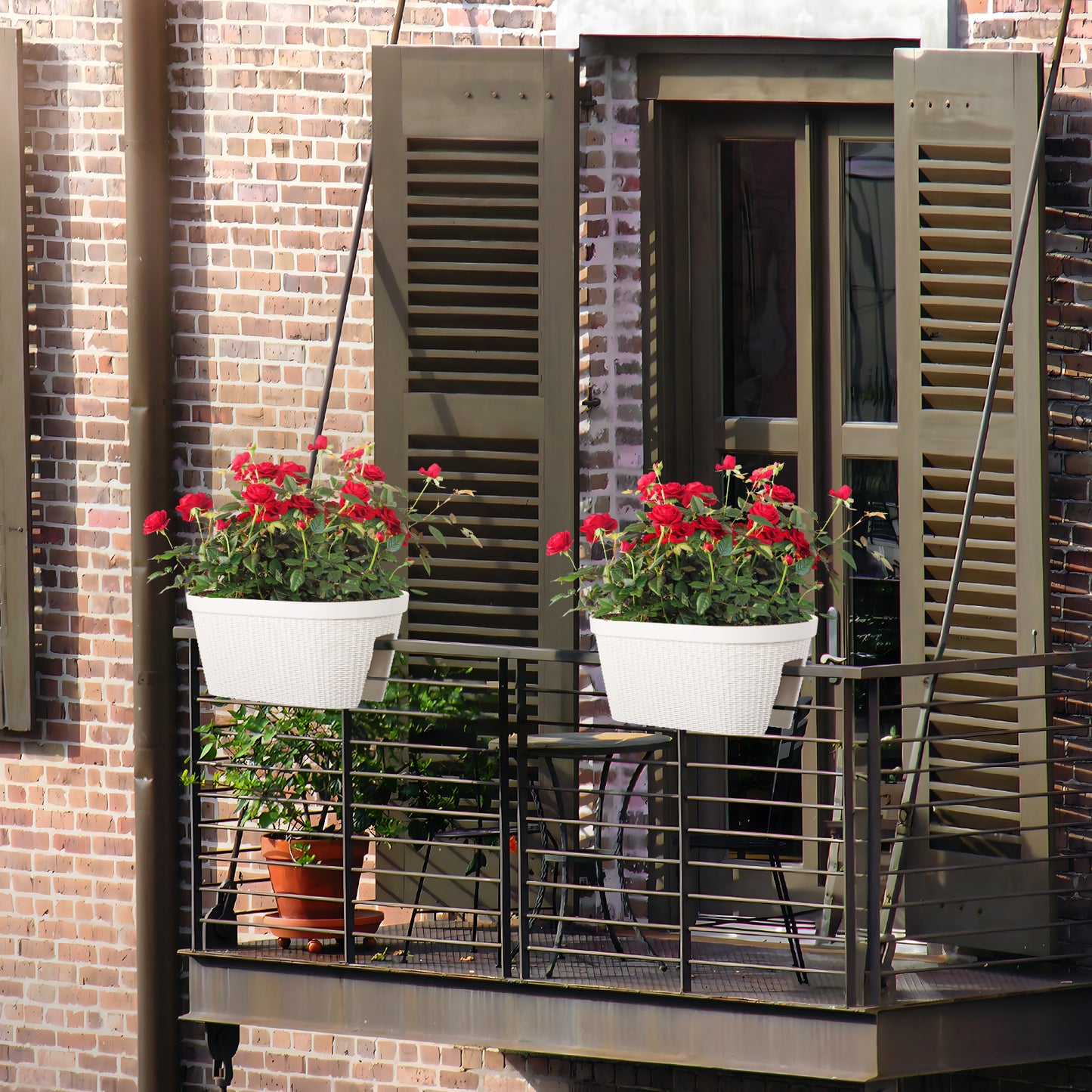 19.6 inch Balcony Rattan Pattern Railing Planter Box with Drainage Holes and Adjustable Brackets - Set of 4 - Aoodor 