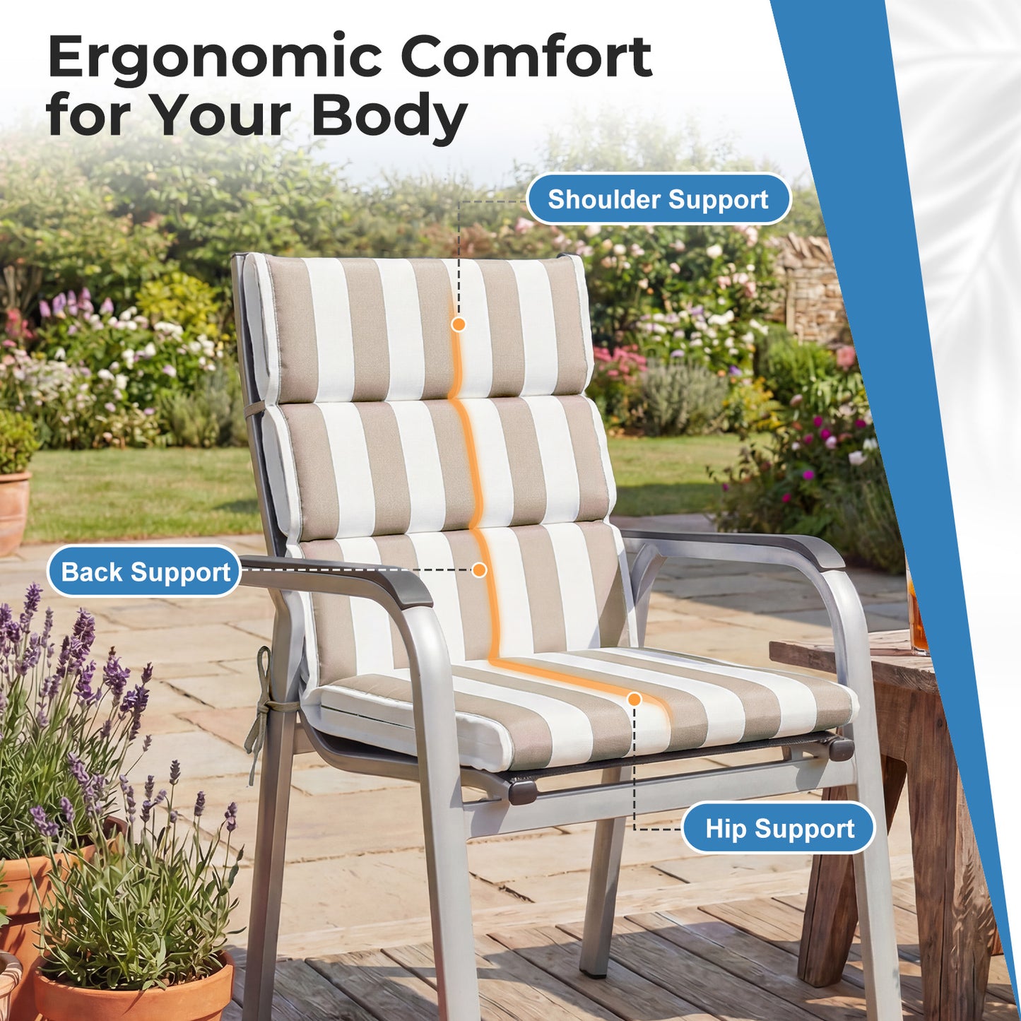 39x20x2.4 inch Outdoor Chair Cushions, Beige Stripe