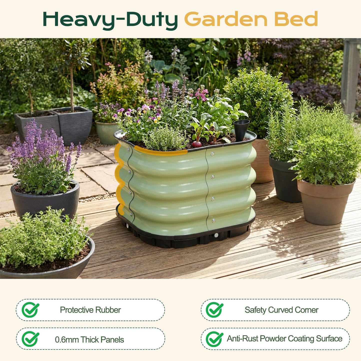 11" Tall Galvanized Raised Garden Bed, Self-Watering Planter Box - 16.5"x16.5"