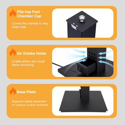 56 Inch Patio Pellet Heater Outdoor Smokeless Wood Pellet Burning Flame with Rain Cap and Viewing Window
