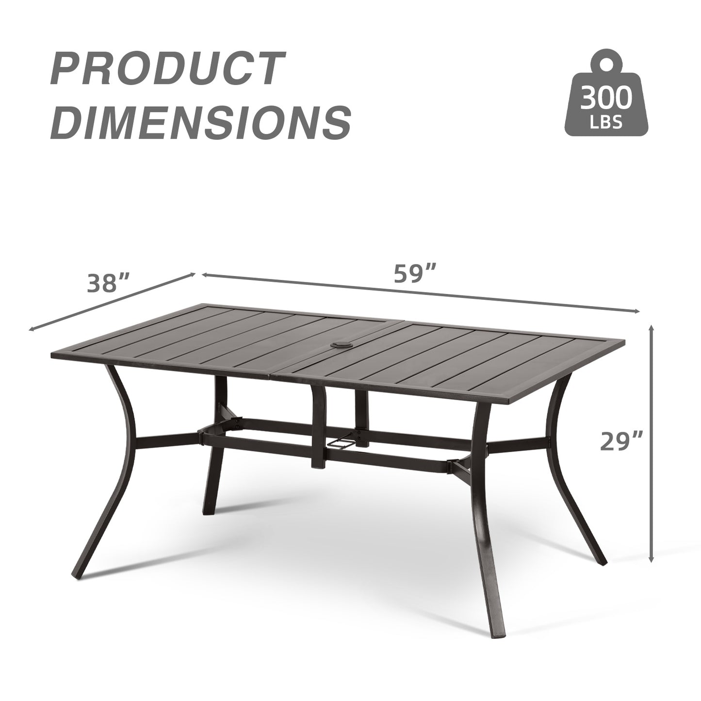 59x38 inch Patio Dining Table for 6 People, Metal Outdoor Table with Adjustable Umbrella Hole - Aoodor 