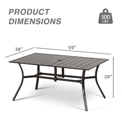 59x38 inch Patio Dining Table for 6 People, Metal Outdoor Table with Adjustable Umbrella Hole - Aoodor 