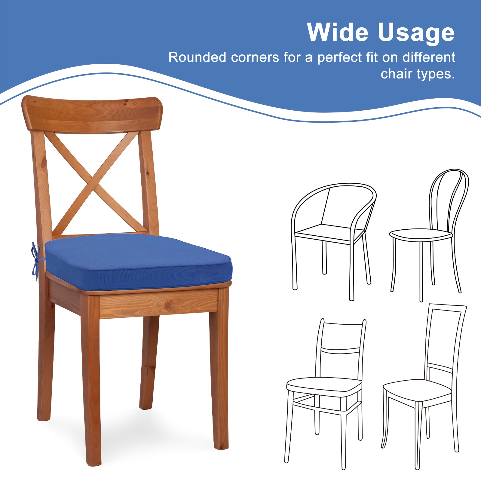 Outdoor Chair Cushion, Patio Seat Pad, Removable Cover with Hidden Zipper, Ties - Navy Blue - Aoodor 