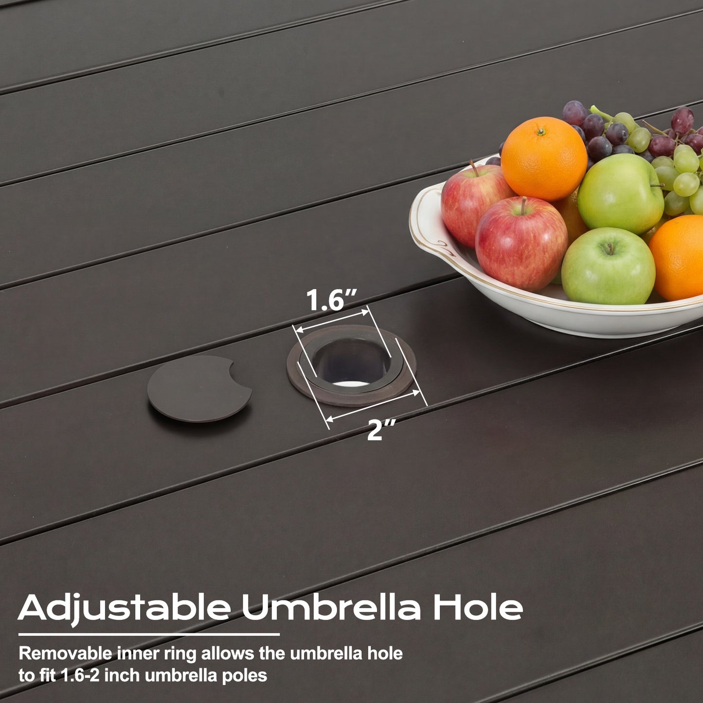 Patio Dining Table for 6, 83 inch Rectangular Metal Outdoor Patio Table with Umbrella Hole