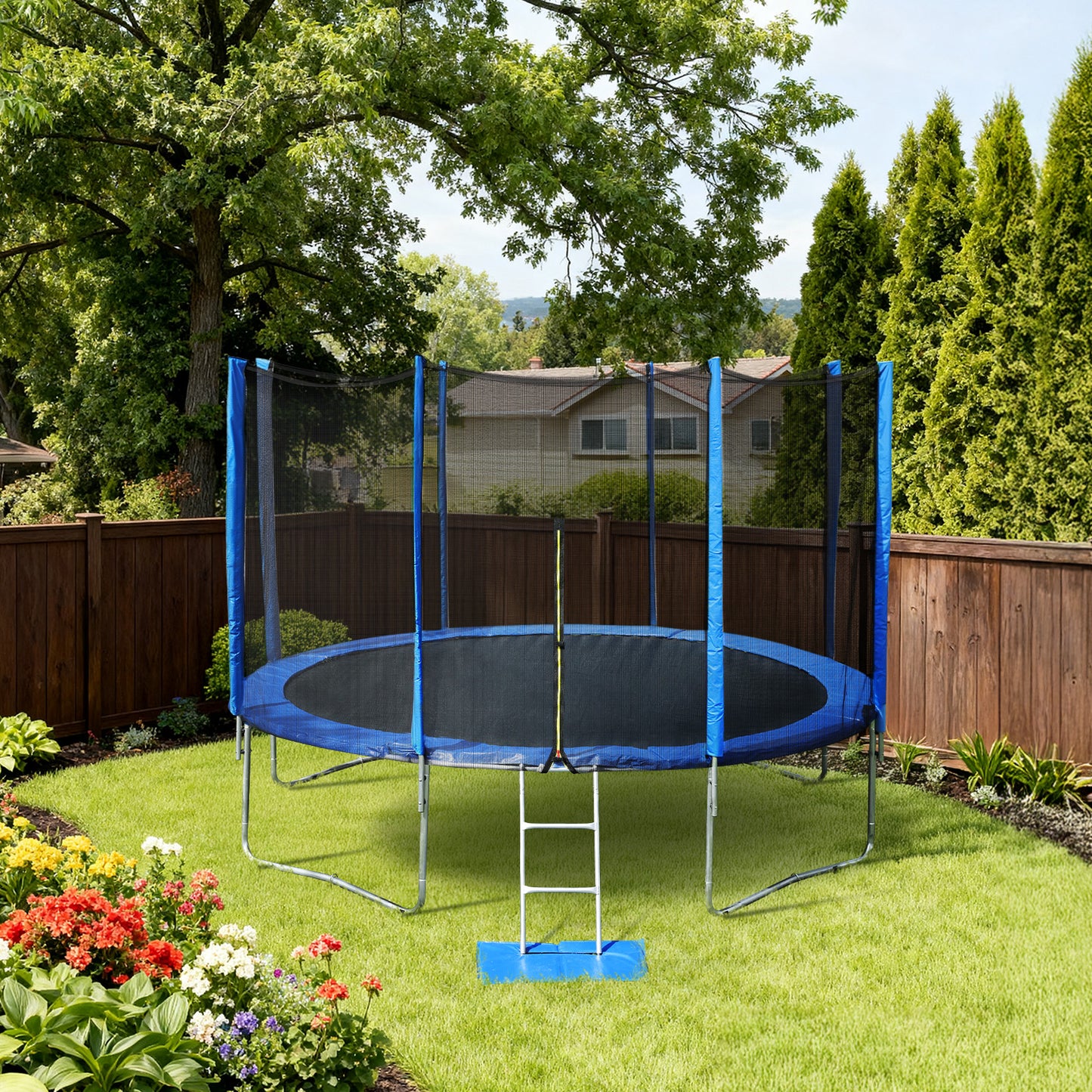 Outdoor Trampoline, Recreational Trampoline with Enclosure Outer-Safety Net and Ladder for Kids - Aoodor 