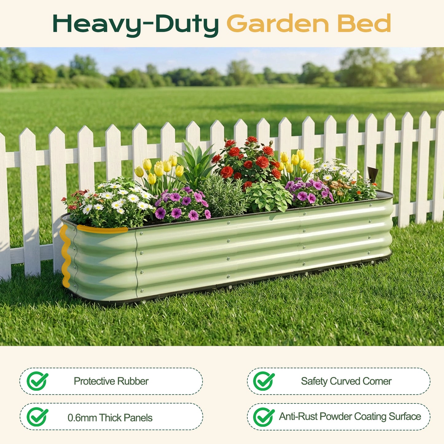 11" Tall Galvanized Raised Garden Bed, Self-Watering Planter Box - 63"x16.5"