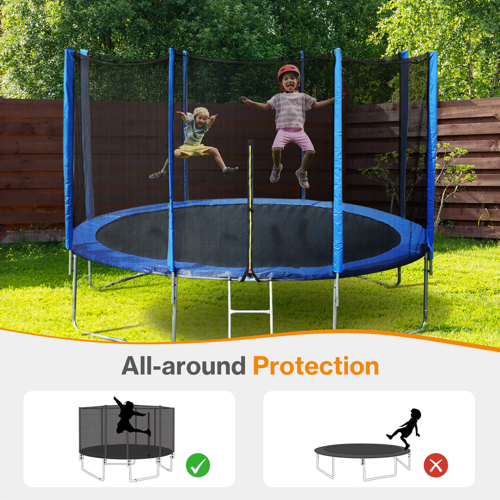 Trampoline Replacement Net for Round Frame Trampolines, Safety Enclosure Net - Aoodor 
