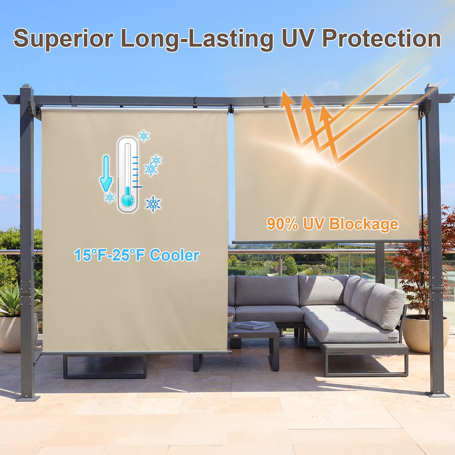 4.8x6 ft. Roller Shade - 2 Pack of Cordles Pergola Curtains, High-Quality Polyester Fabric for Pergola