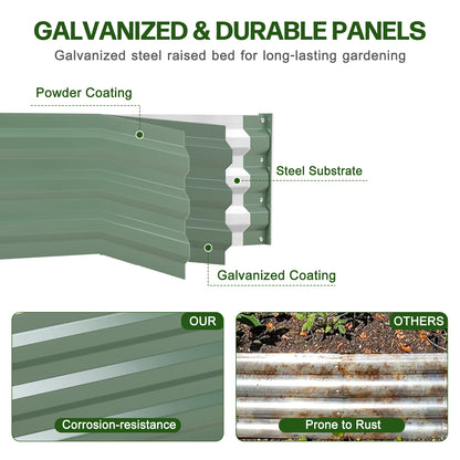 11" Tall Metal Raised Garden Bed, Galvanized Steel Planter Box - 4'x2'