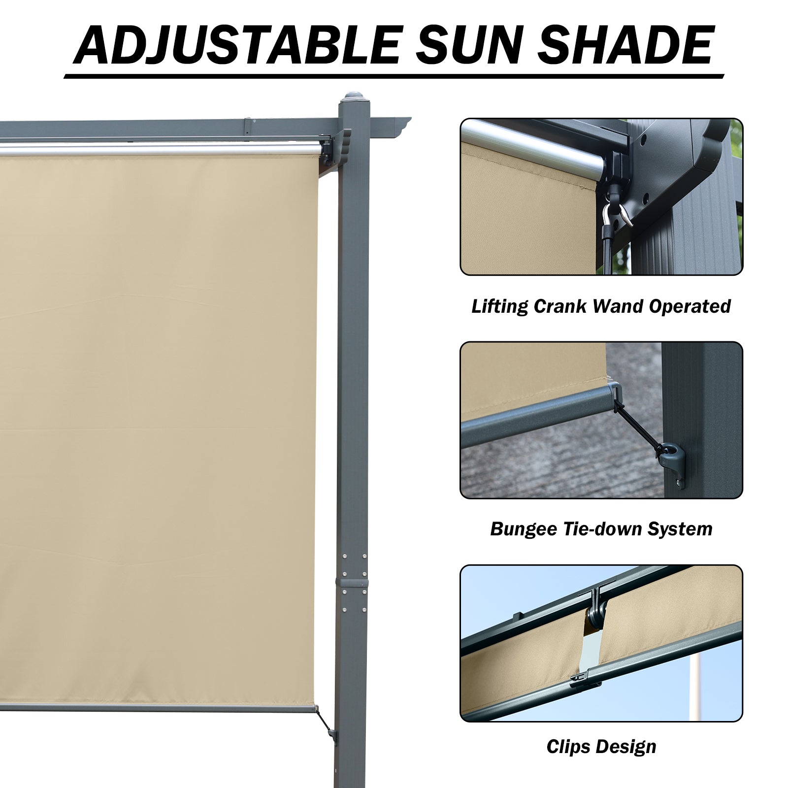 12x20 ft. Outdoor Pergola with Retractable Shade Canopy, Aluminum Frame, Roller Shade Curtain - Aoodor 