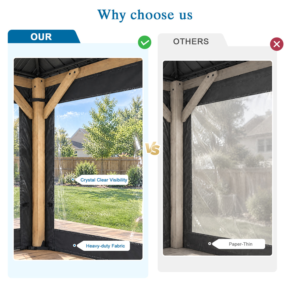 Aoodor Clear PVC Gazebo Curtains 10x10ft Outdoor Water-repellent Windproof