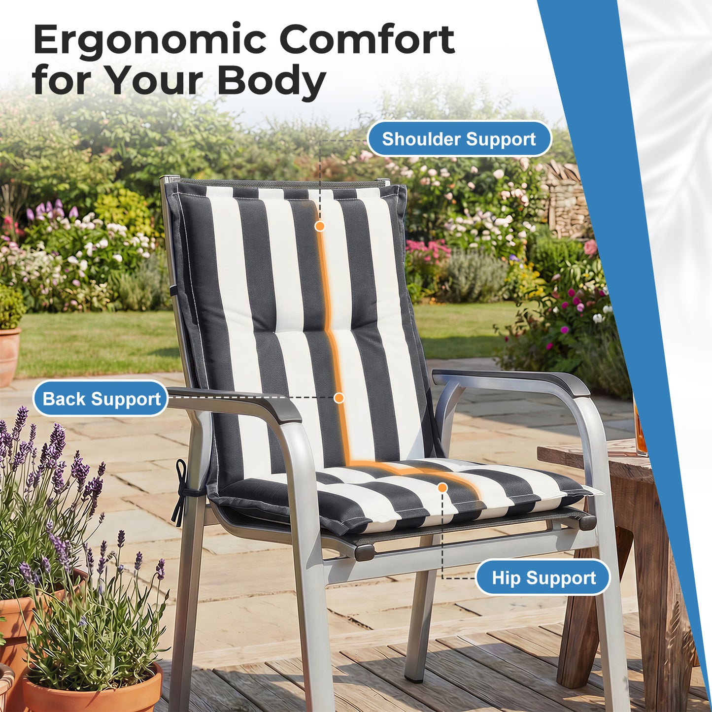39x20x2.4 inch Outdoor Tufted Chair Cushions, Grey Stripe